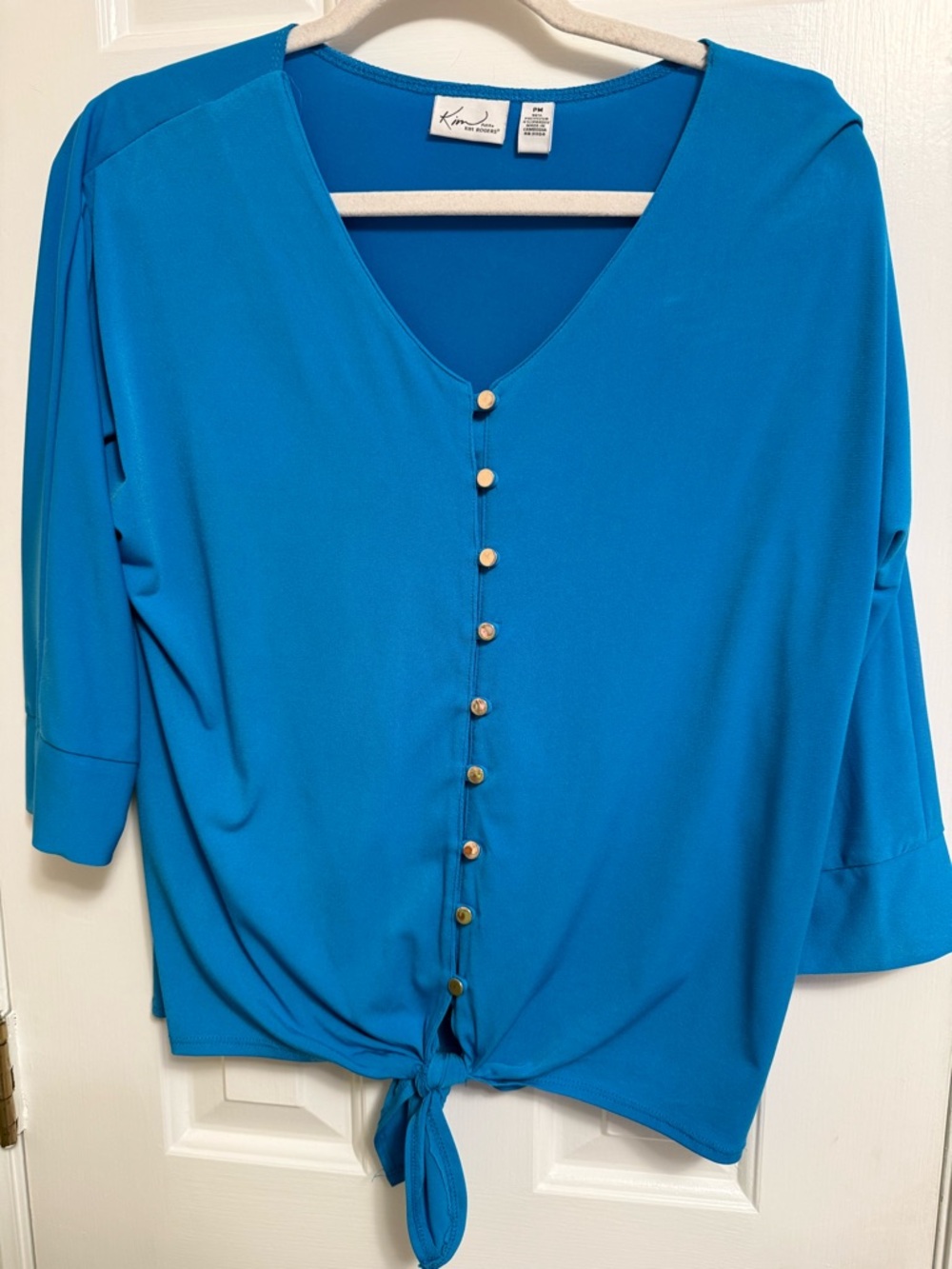 Kim Rogers Petites Teal Button-Front Tie Hem Blouse